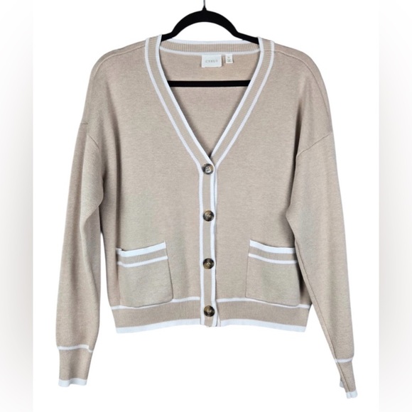 Cyrus Sweaters - Cyrus Women's Beige Cardigan with White Trim💕